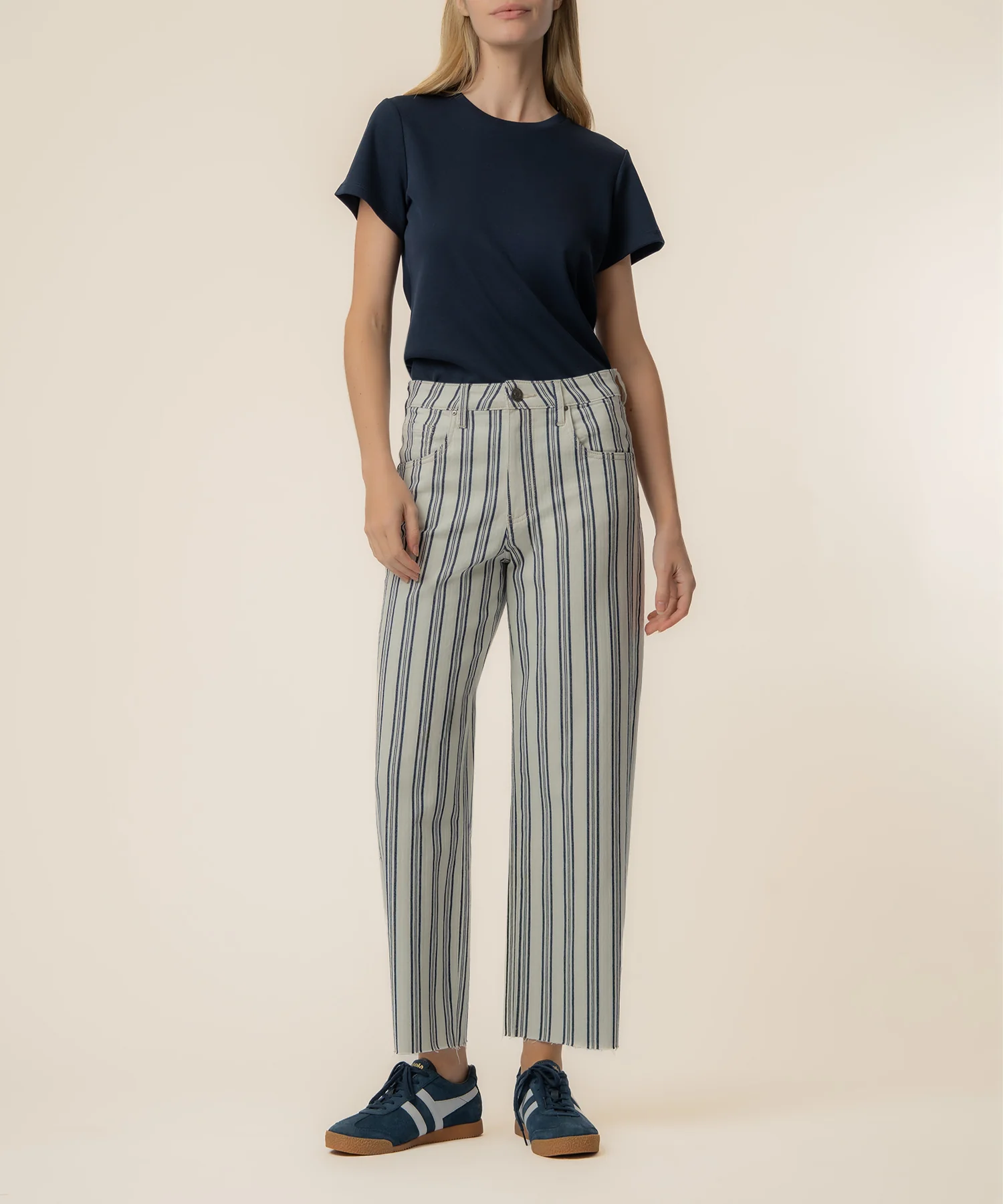 Gwen Stripe High Rise Wide Straight Leg, Petite in Navy/Ivory