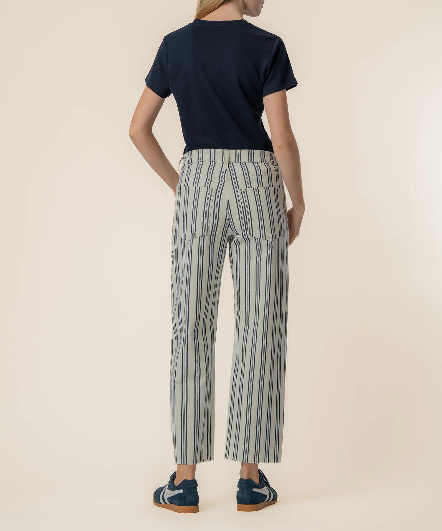 Gwen Stripe High Rise Wide Straight Leg, Petite in Navy/Ivory - Image 3