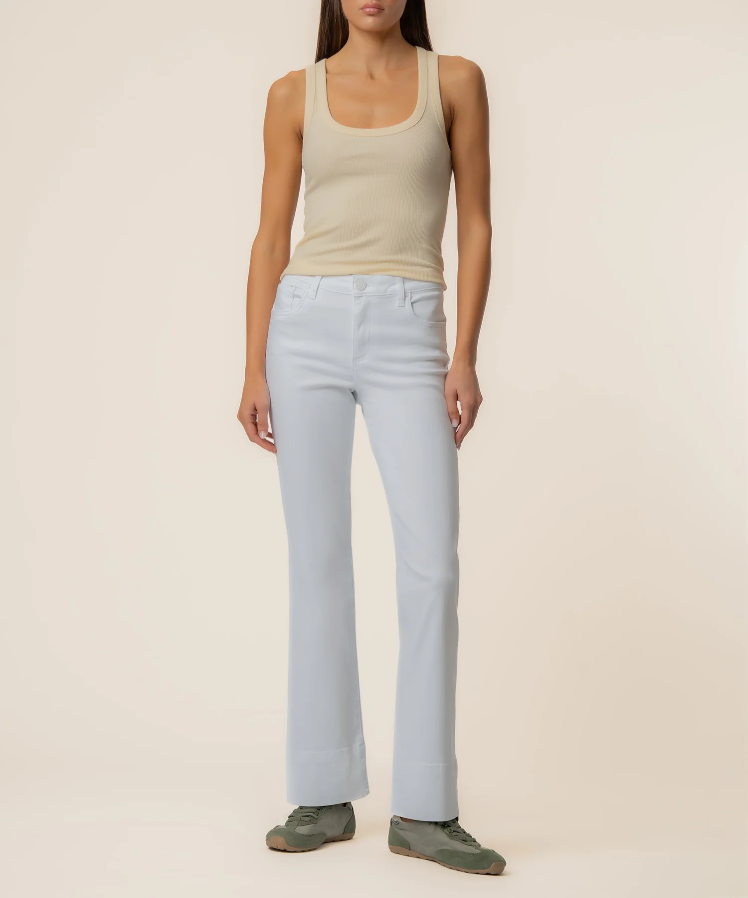 Kelsey Mid Rise Flare, Long Inseam in Optic White