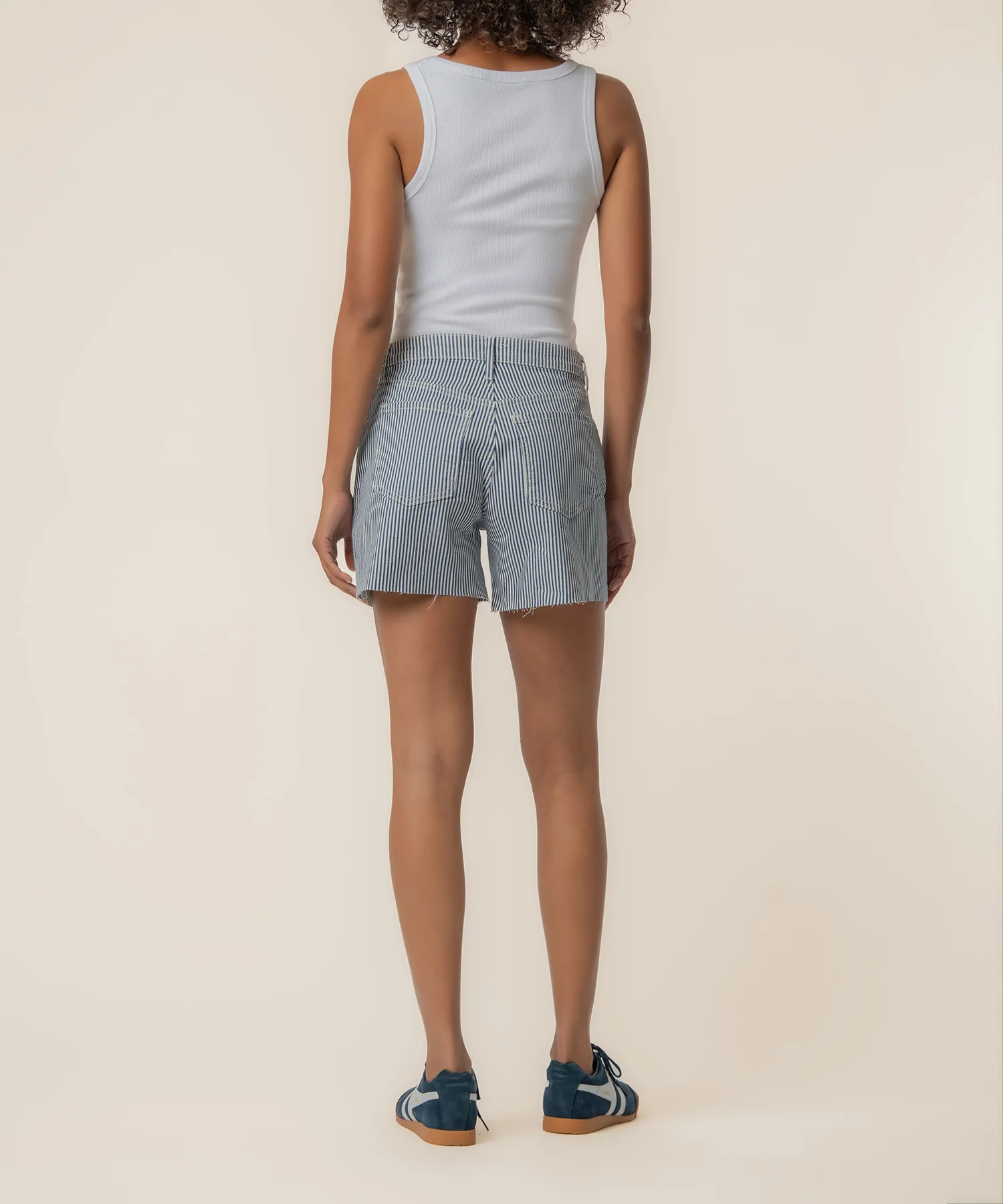 Jane Stripe Twill High Rise Long Short in Navy/Ivory - Image 3