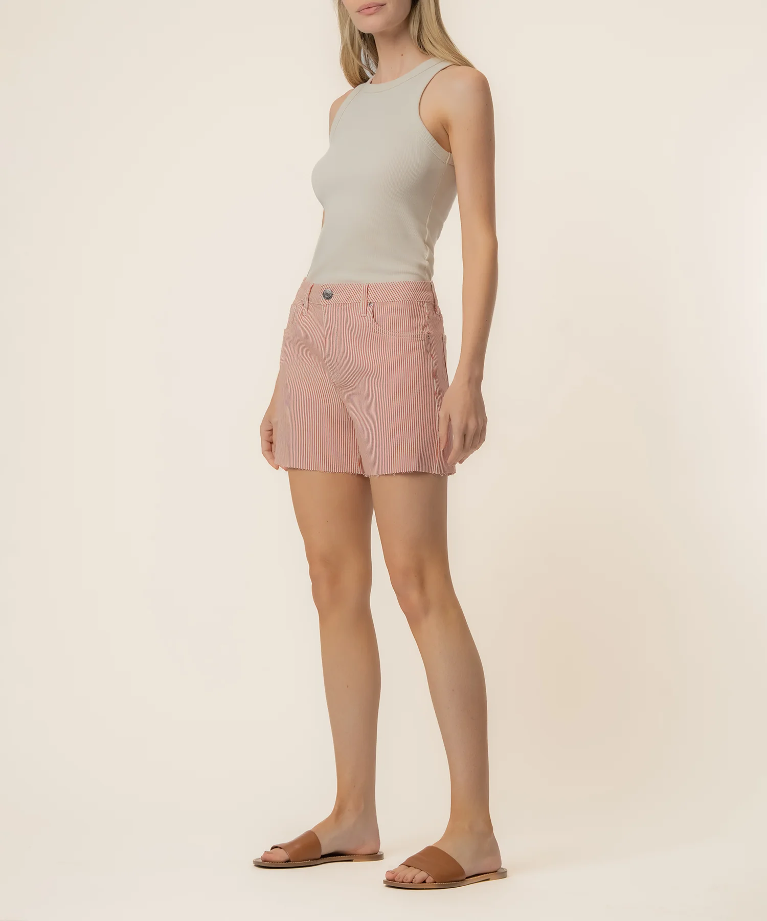 Jane Stripe Twill High Rise Long Short, Exclusive in Red/Ivory - Image 2