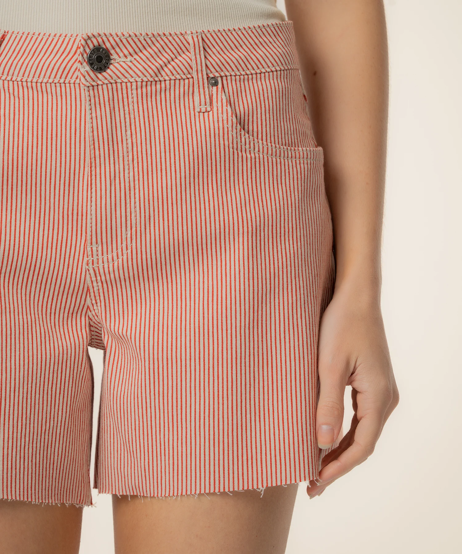 Jane Stripe Twill High Rise Long Short, Exclusive in Red/Ivory - Image 4