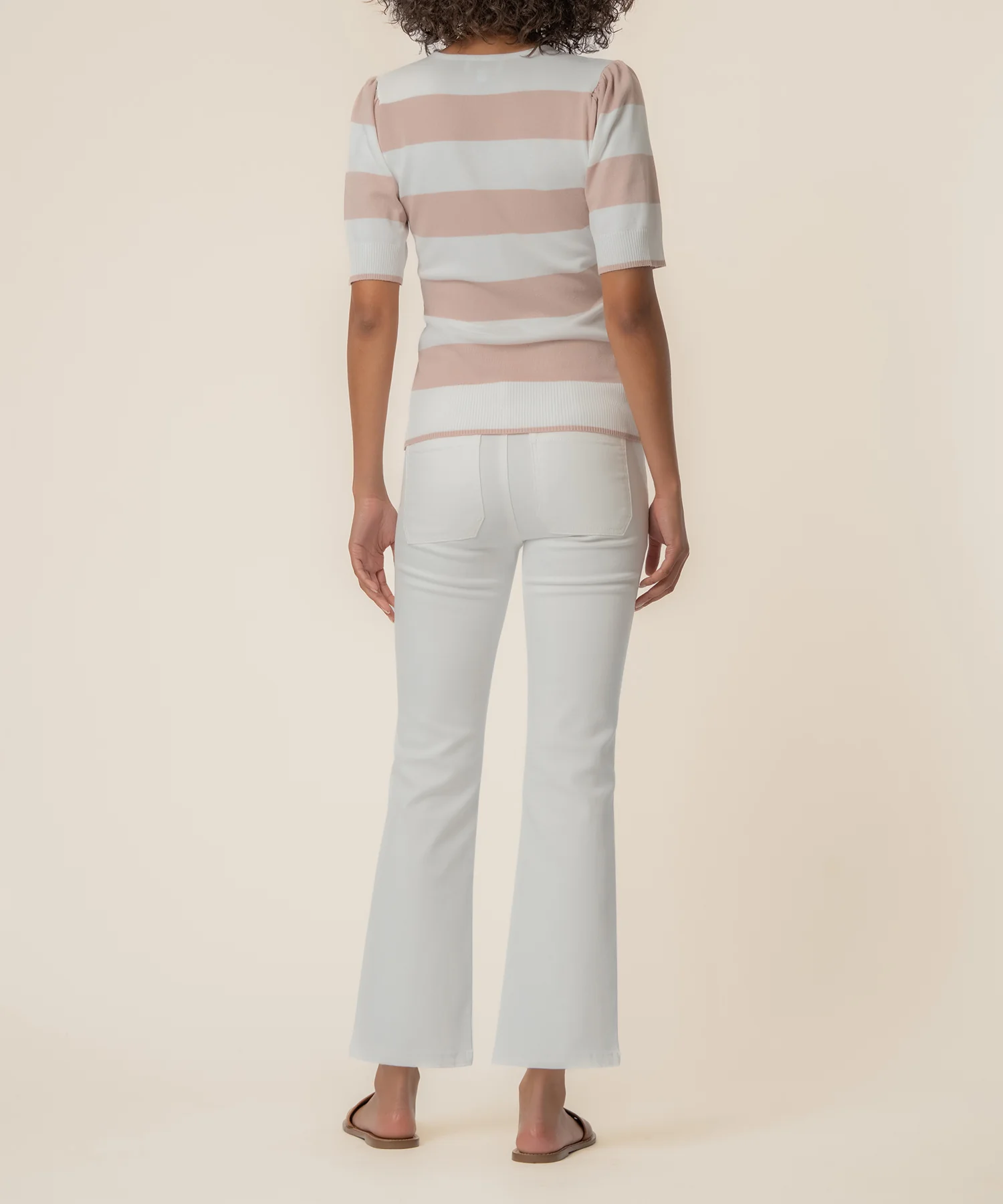 Yona Striped Knit Sweater in White/Blush - Image 3