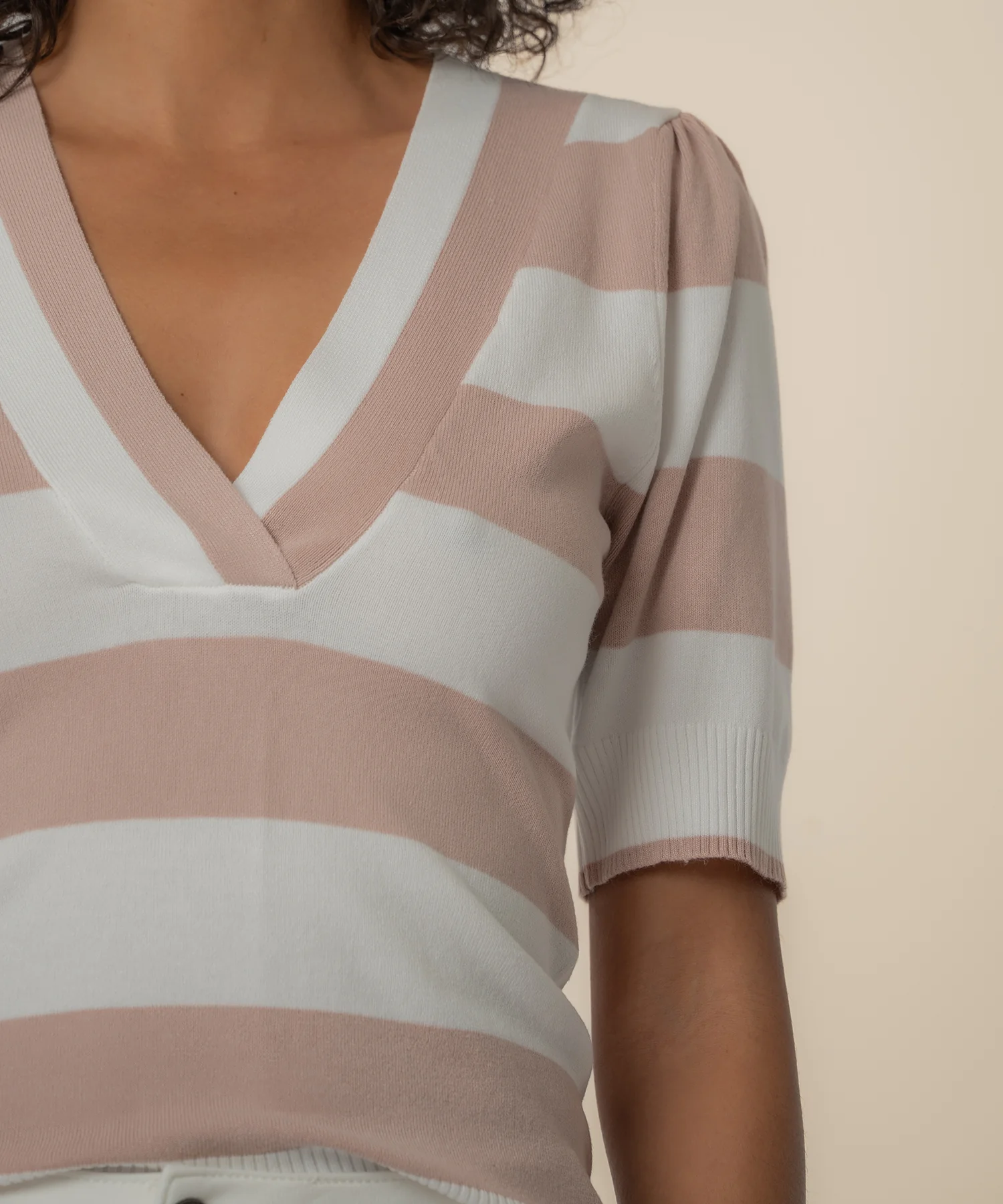 Yona Striped Knit Sweater in White/Blush - Image 4