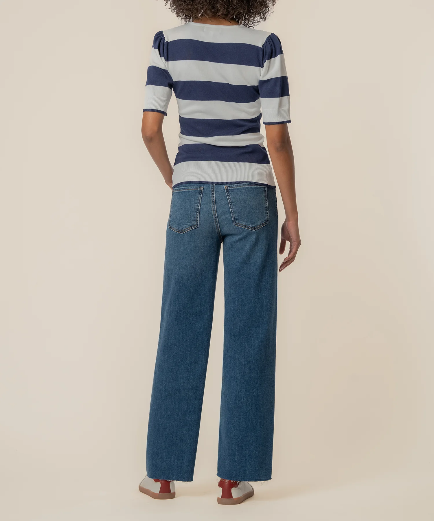 Yona Striped Knit Sweater in White/Navy - Image 3