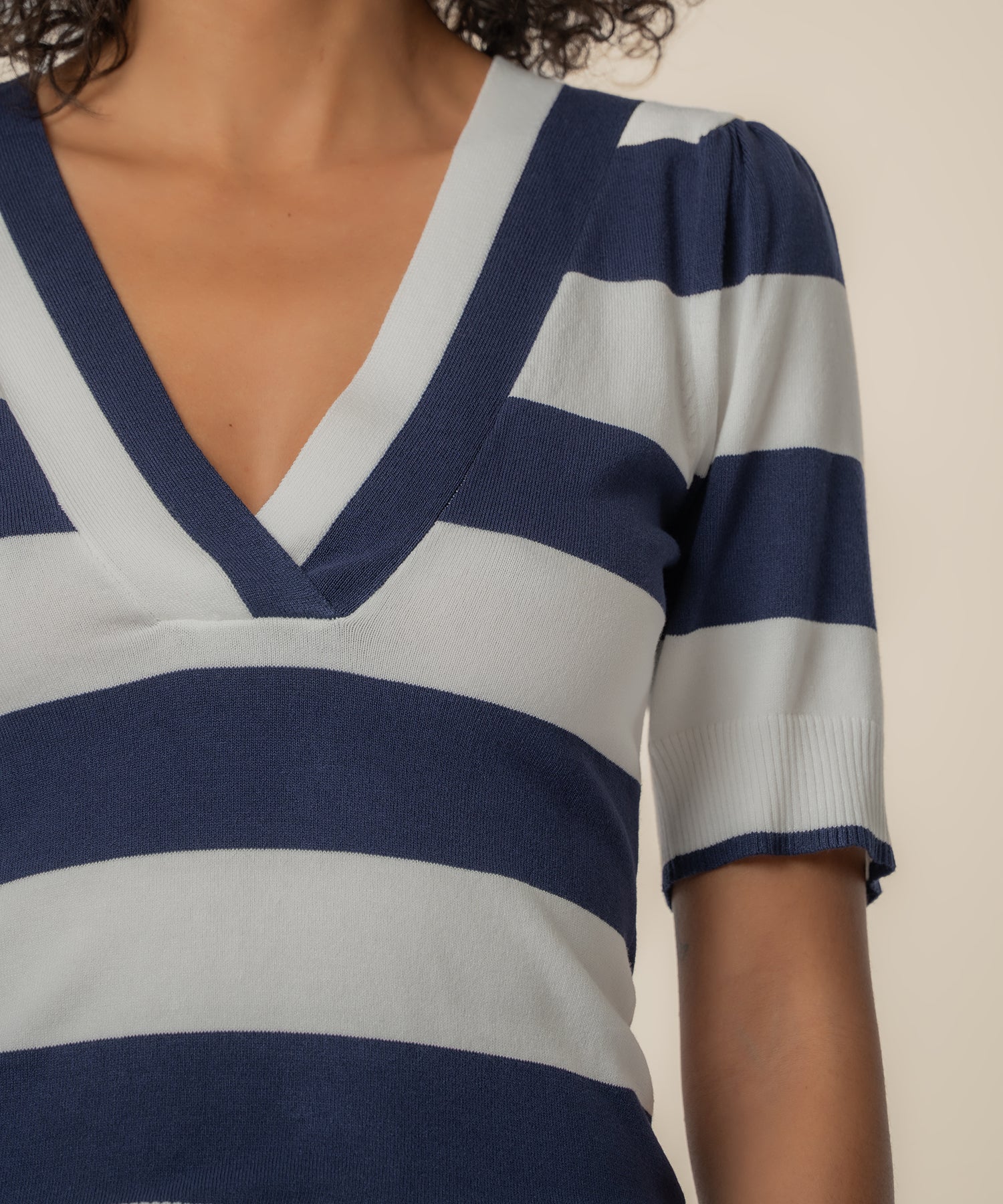 Yona Striped Knit Sweater in White/Navy - Image 4