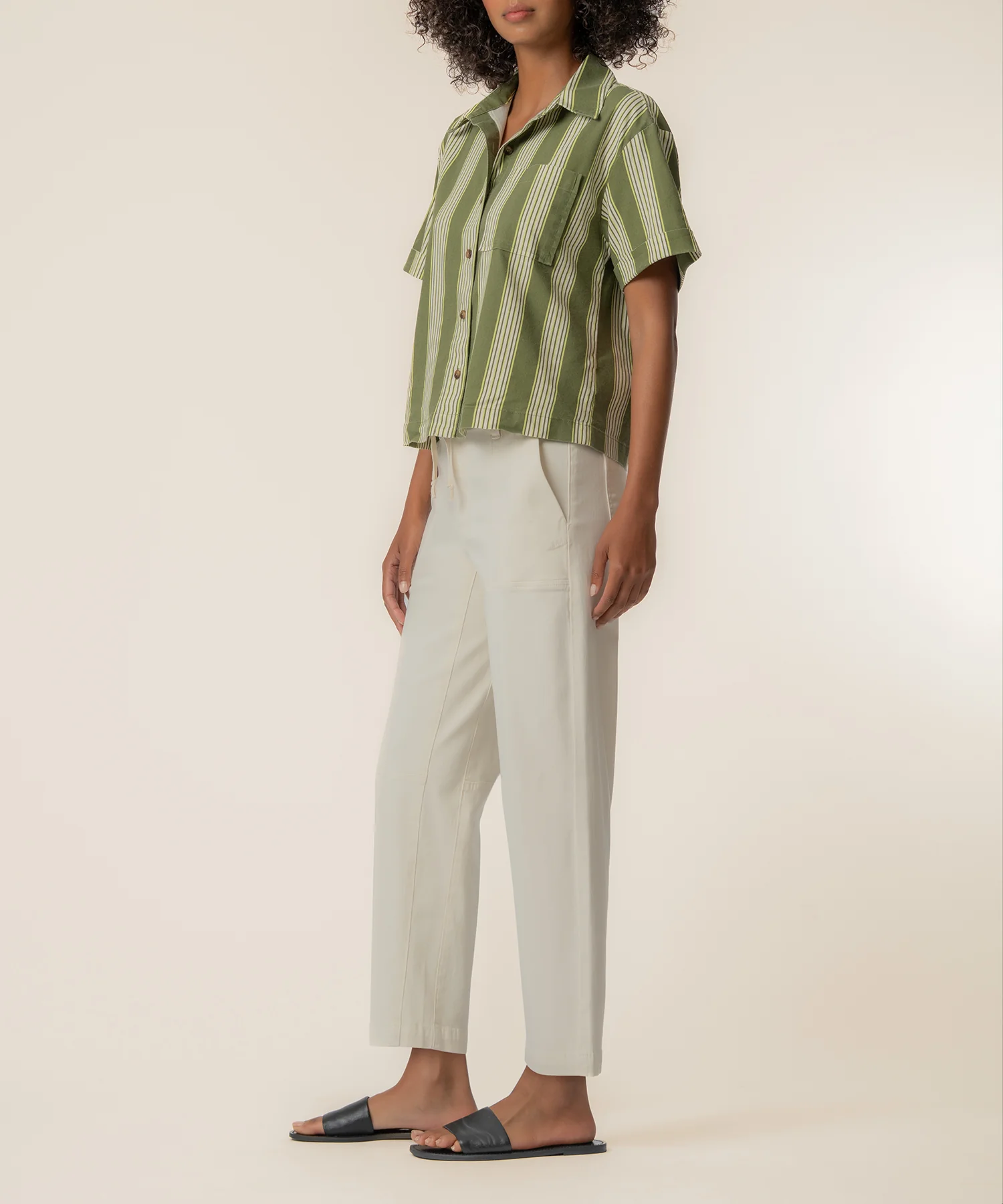 Aida Linen Top in Olive/Ivory - Image 2