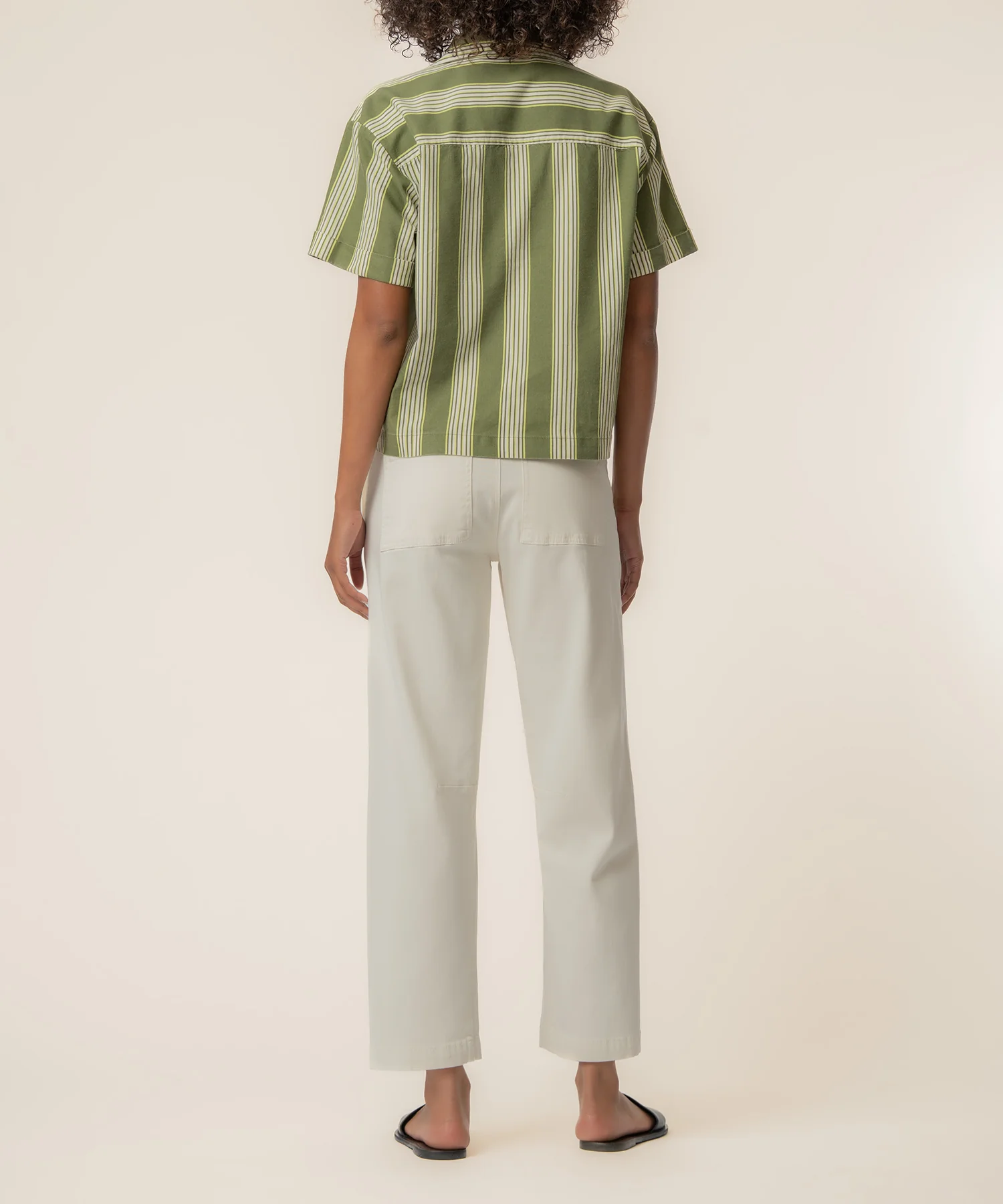 Aida Linen Top in Olive/Ivory - Image 3