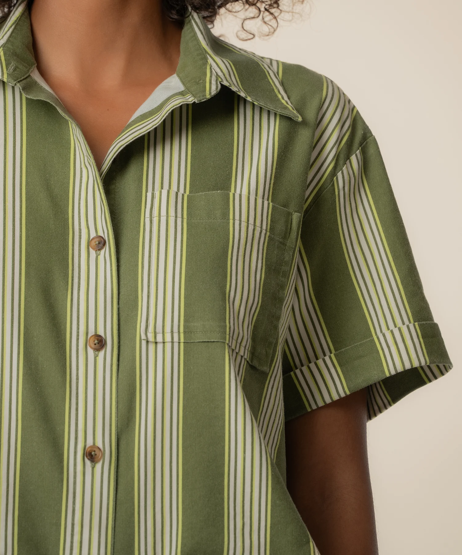 Aida Linen Top in Olive/Ivory - Image 4