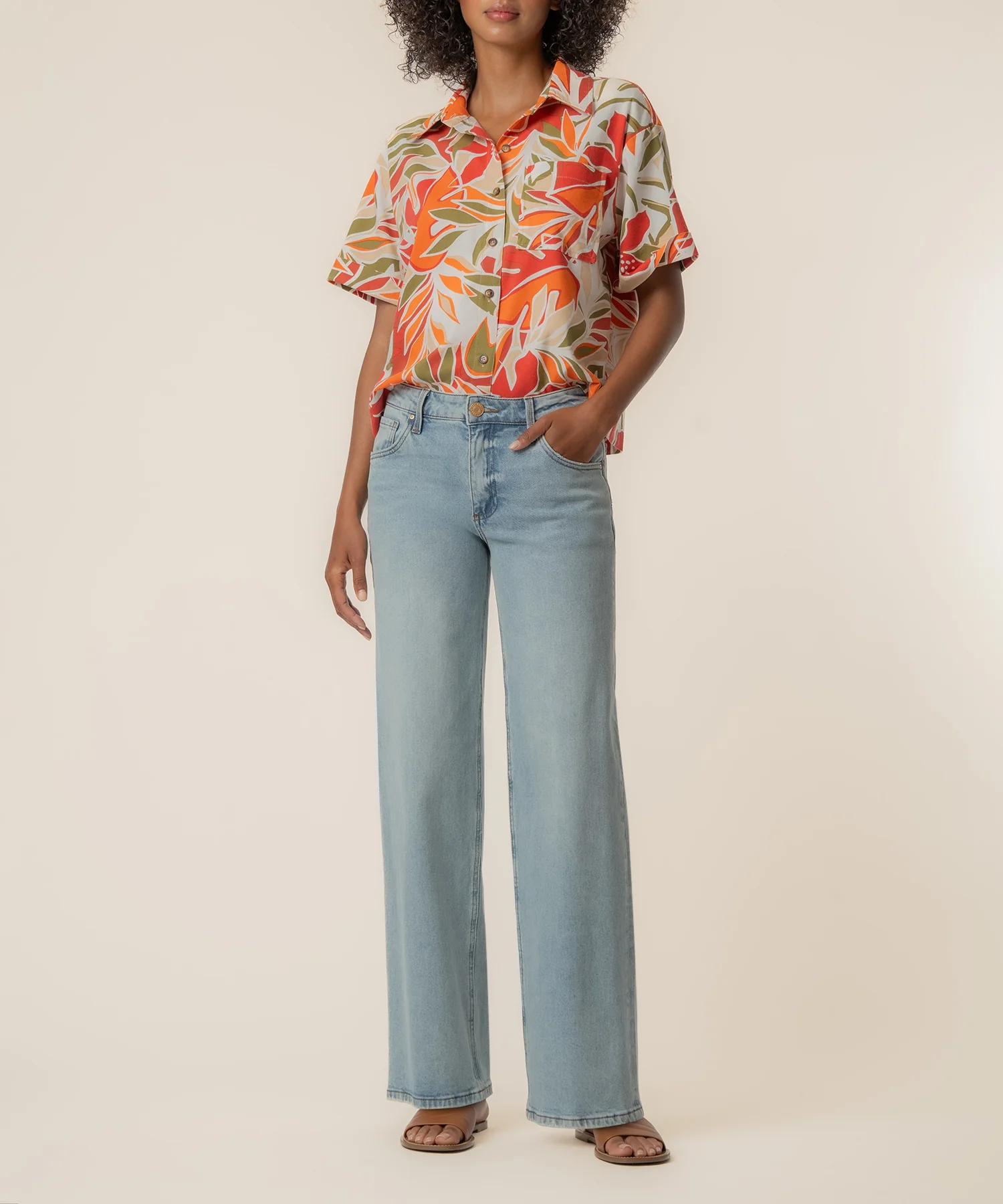 Aida Linen Top in Red/Orange