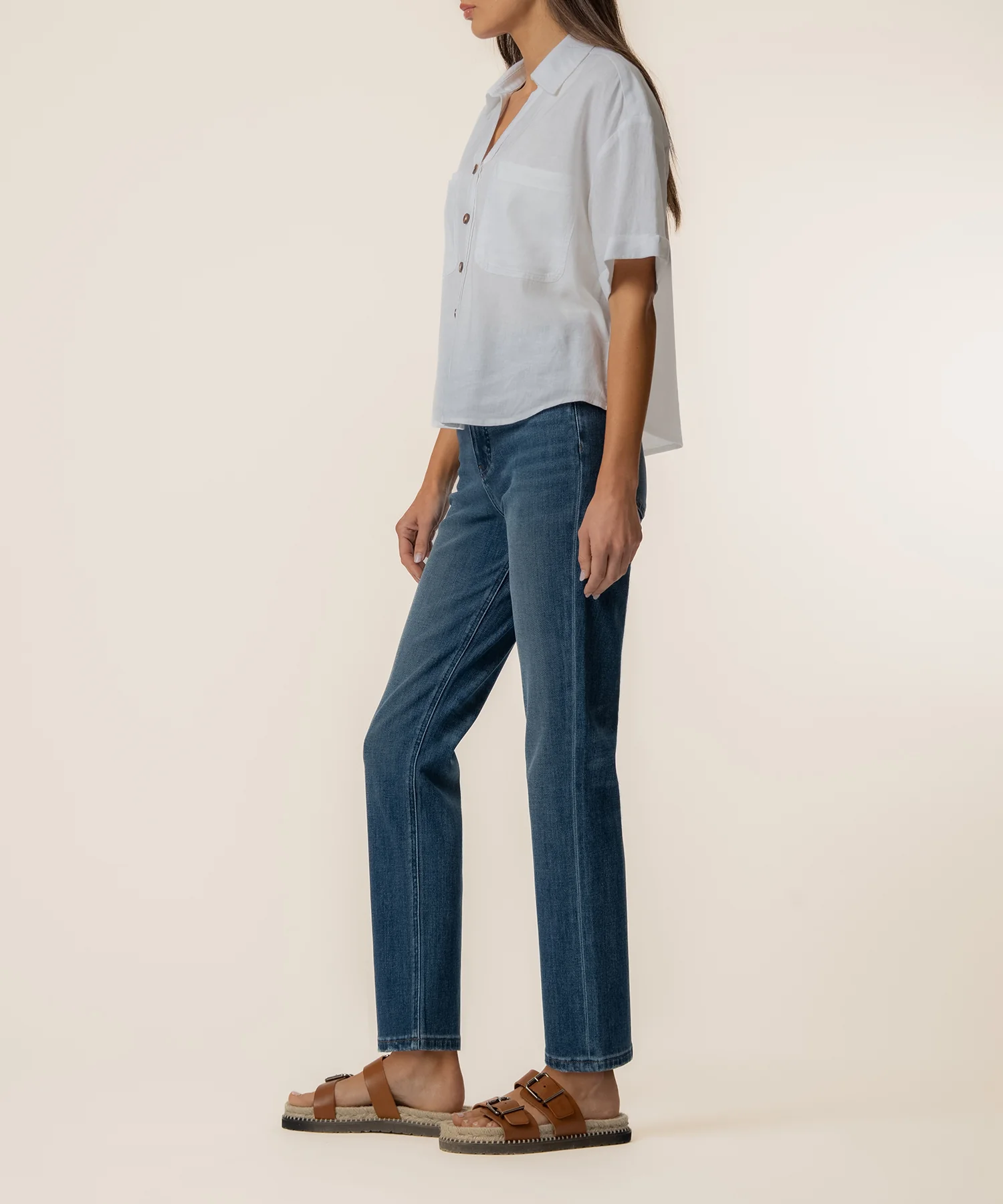 Brianna Linen Boxy Shirt in White - Image 2