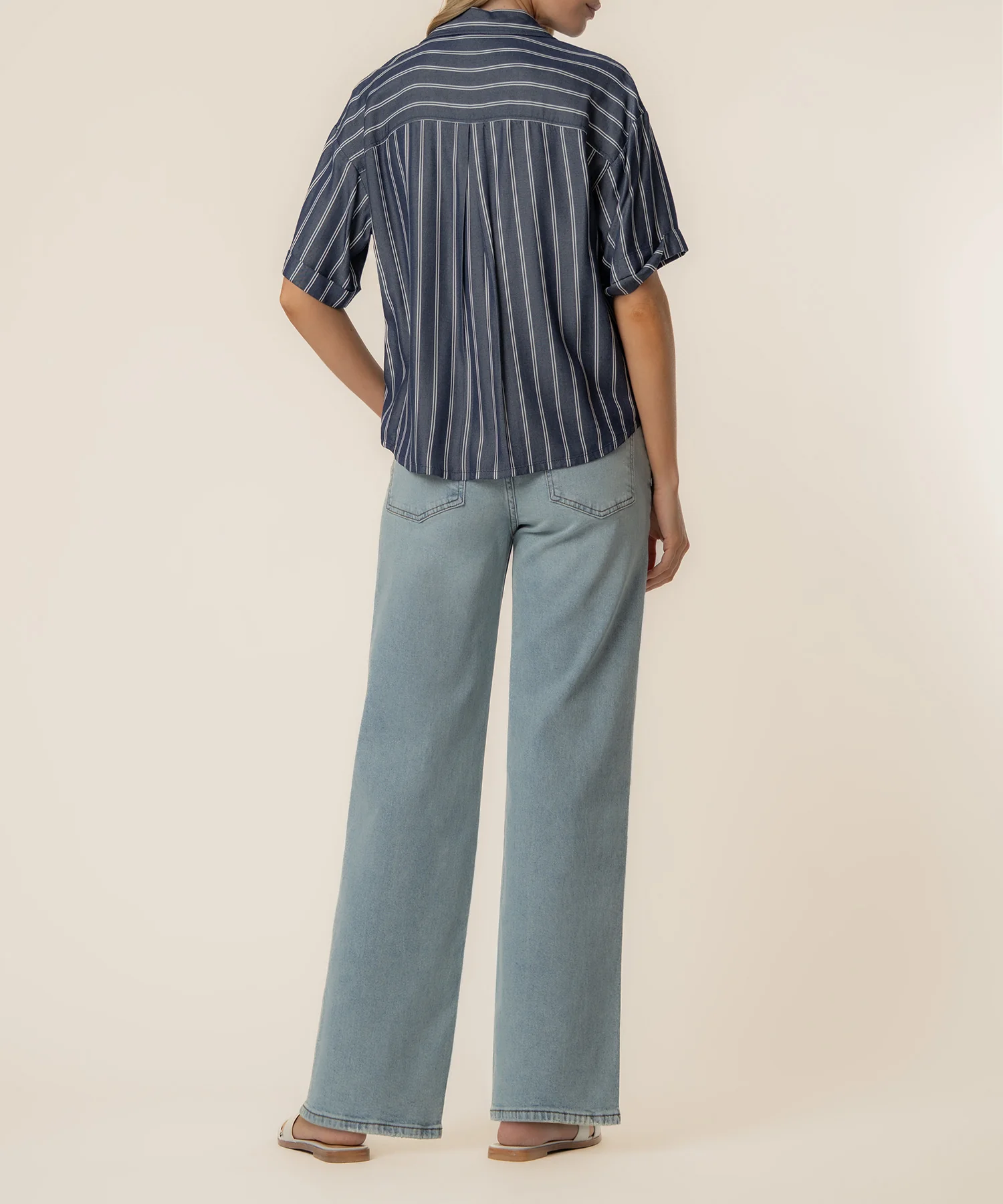 Brenda Stripe Boxy Shirt in Indigo/White - Image 3