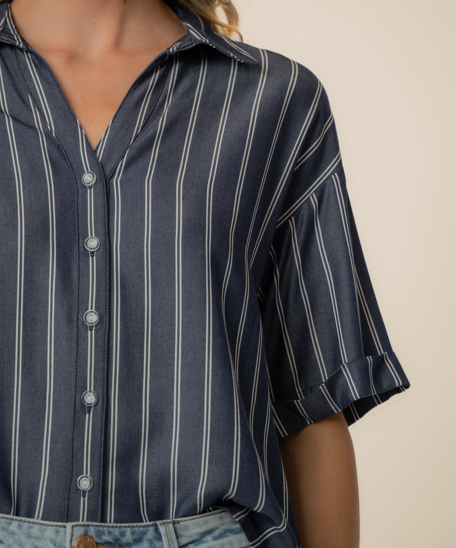 Brenda Stripe Boxy Shirt in Indigo/White - Image 4
