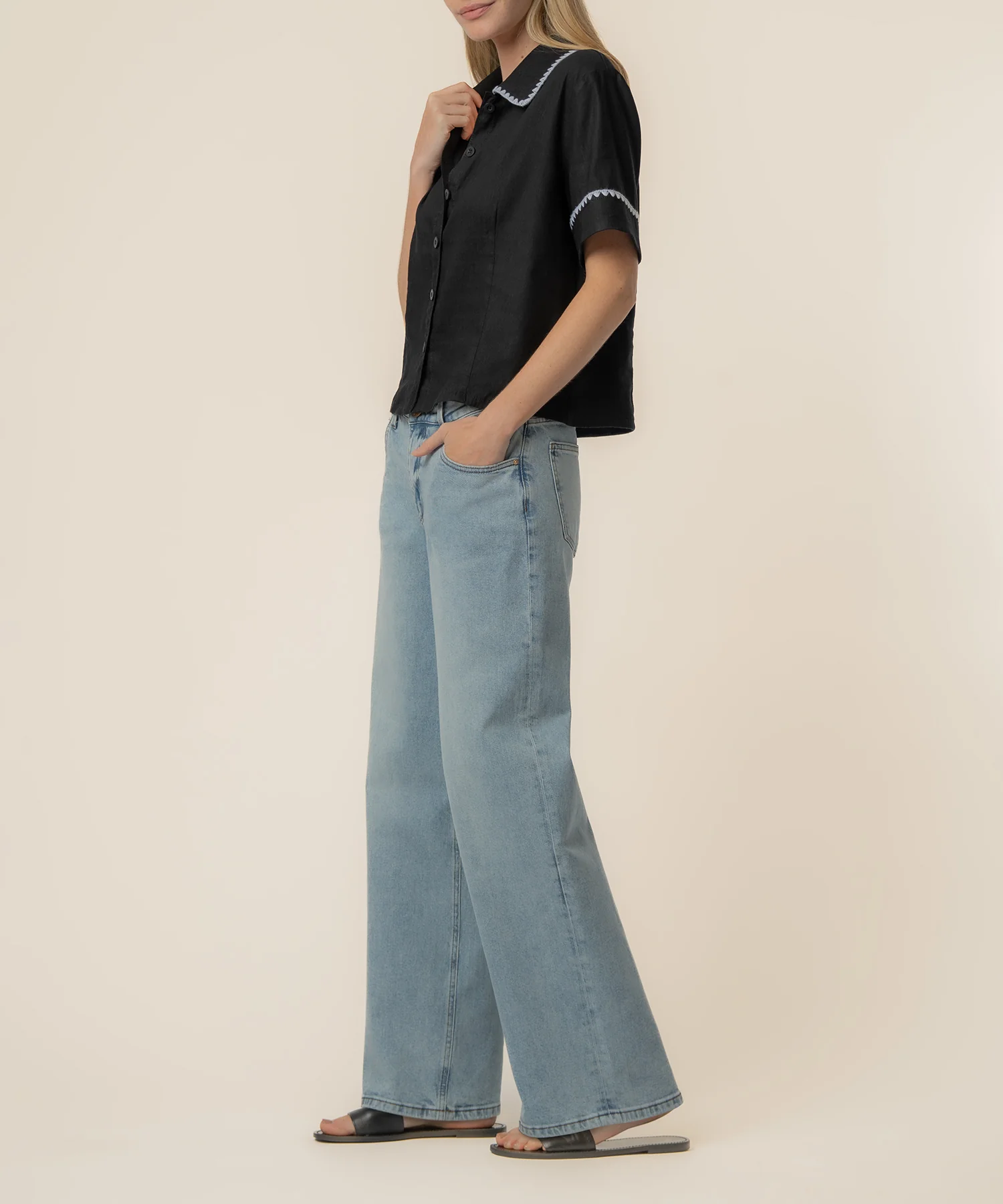 Marisol Linen Top in Black/White - Image 2