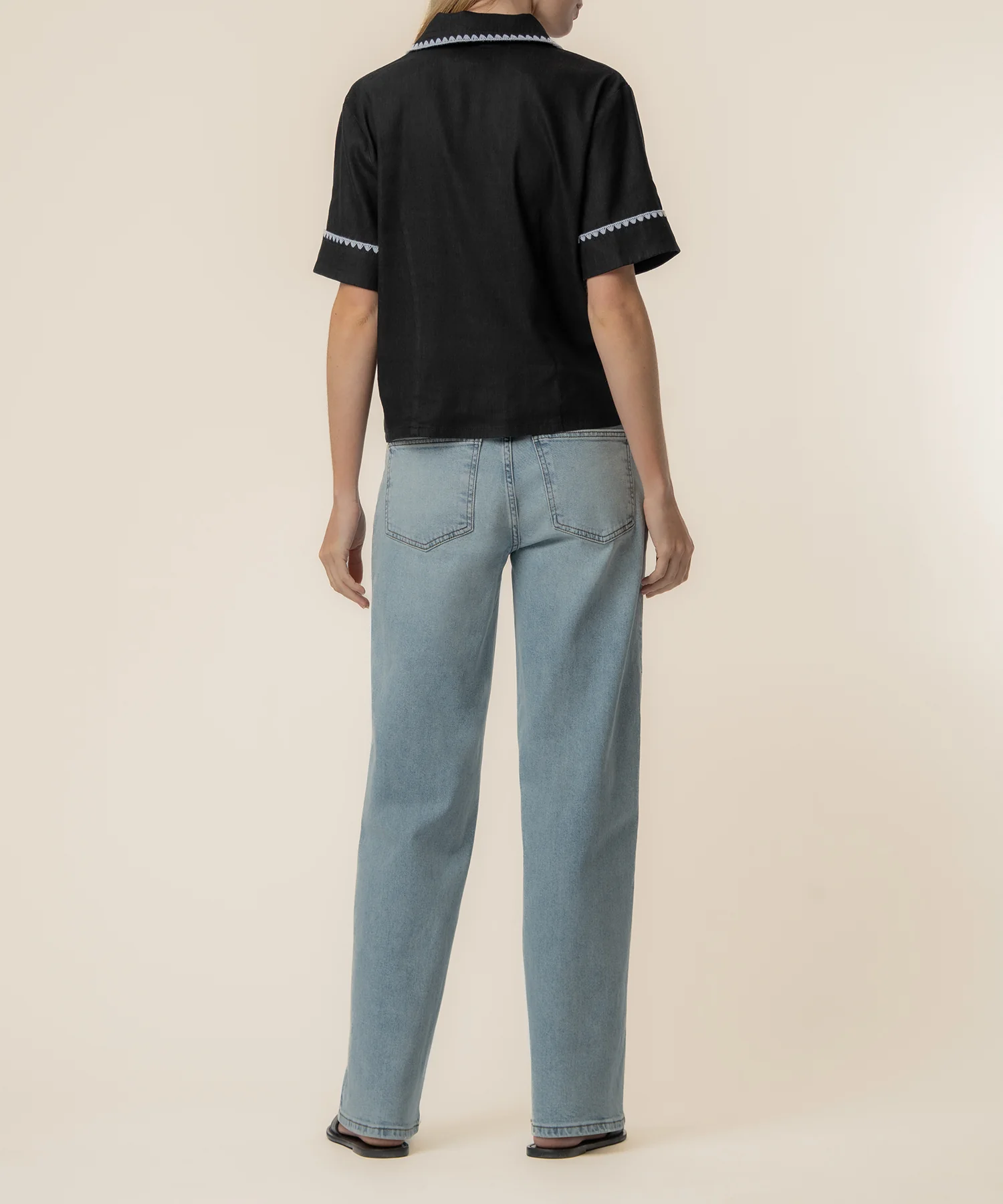 Marisol Linen Top in Black/White - Image 3