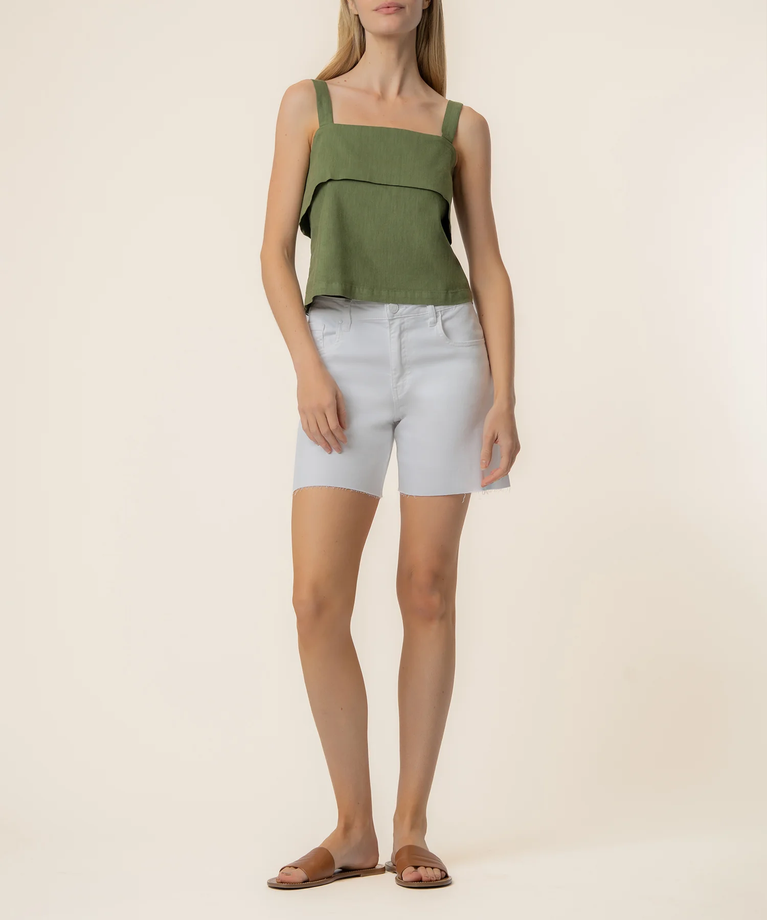 Melanie Linen Tank Top in Olive