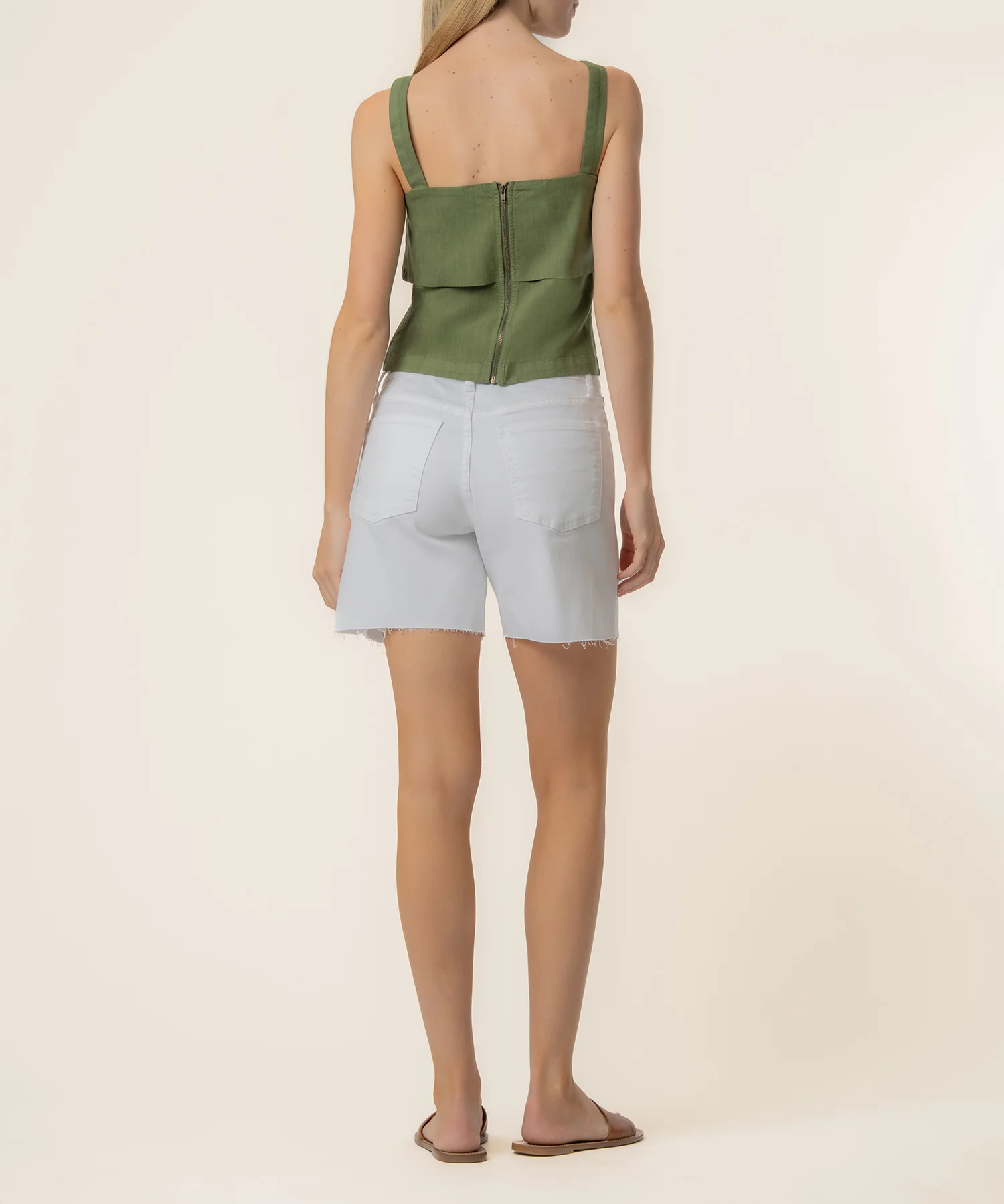 Melanie Linen Tank Top in Olive - Image 3