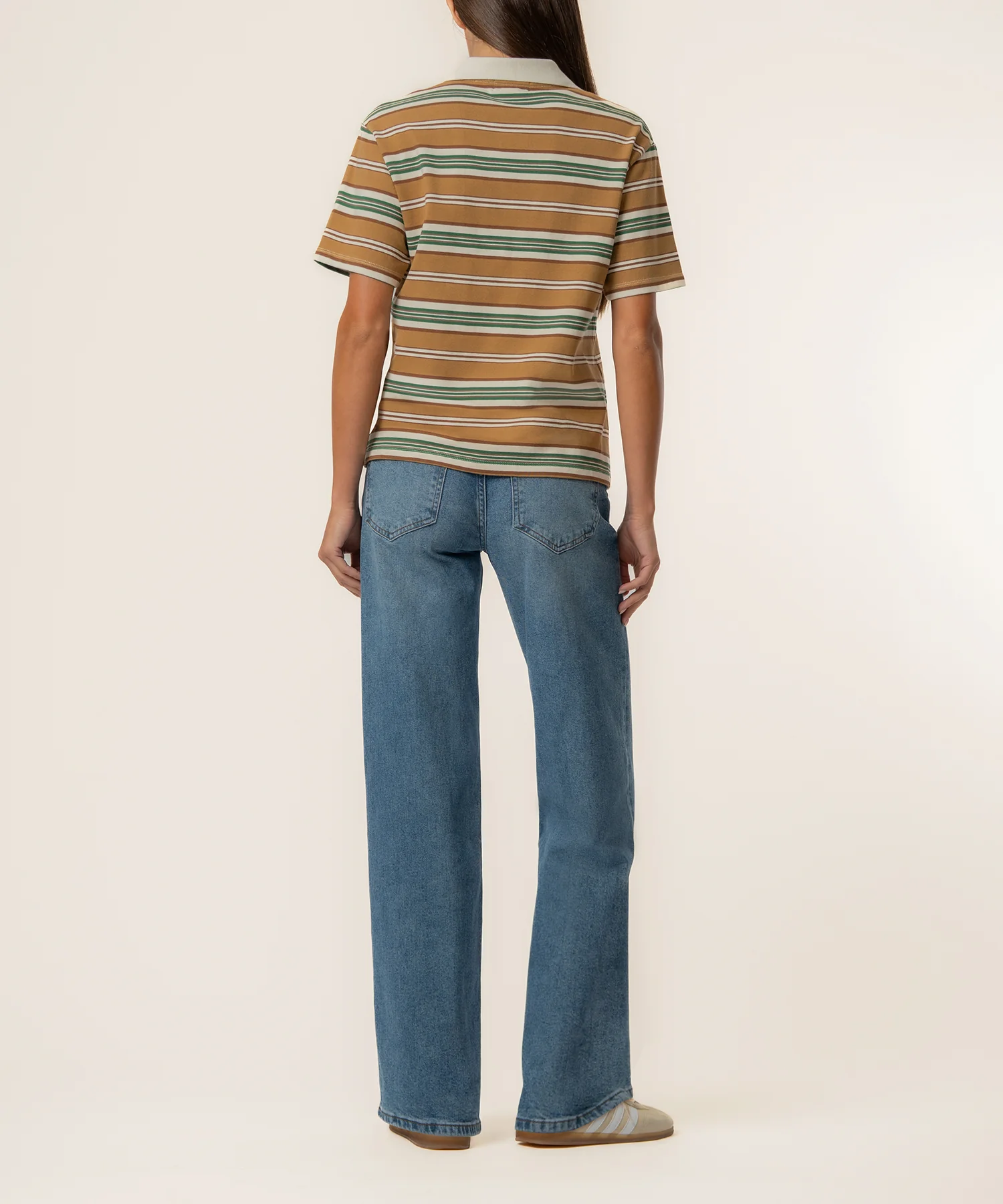 Livvy Stripe Polo Shirt in Ivory/Brown - Image 3
